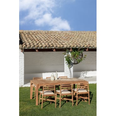 Conjunto de jardín de Mesa rectangular de 200 cm y 8 sillas Java en madera  de teca aceitada.