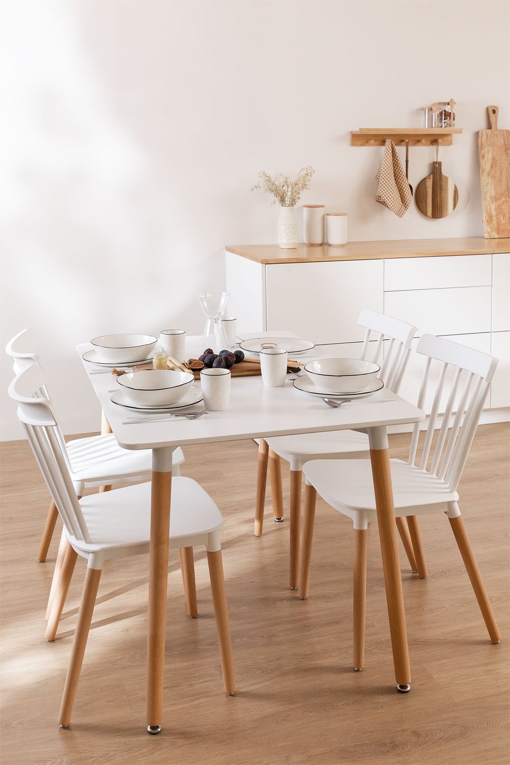 Conjunto mesa cocina redonda extensible más sillas