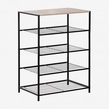 Zapatero En Madera Y Hierro Baxter Negro - Madera Natural - Sklum