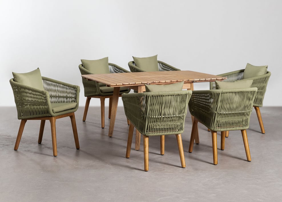 Set de Mesa Extensible en Madera (90-150x90 cm) Naele y 6 Sillas de Comedor Barker