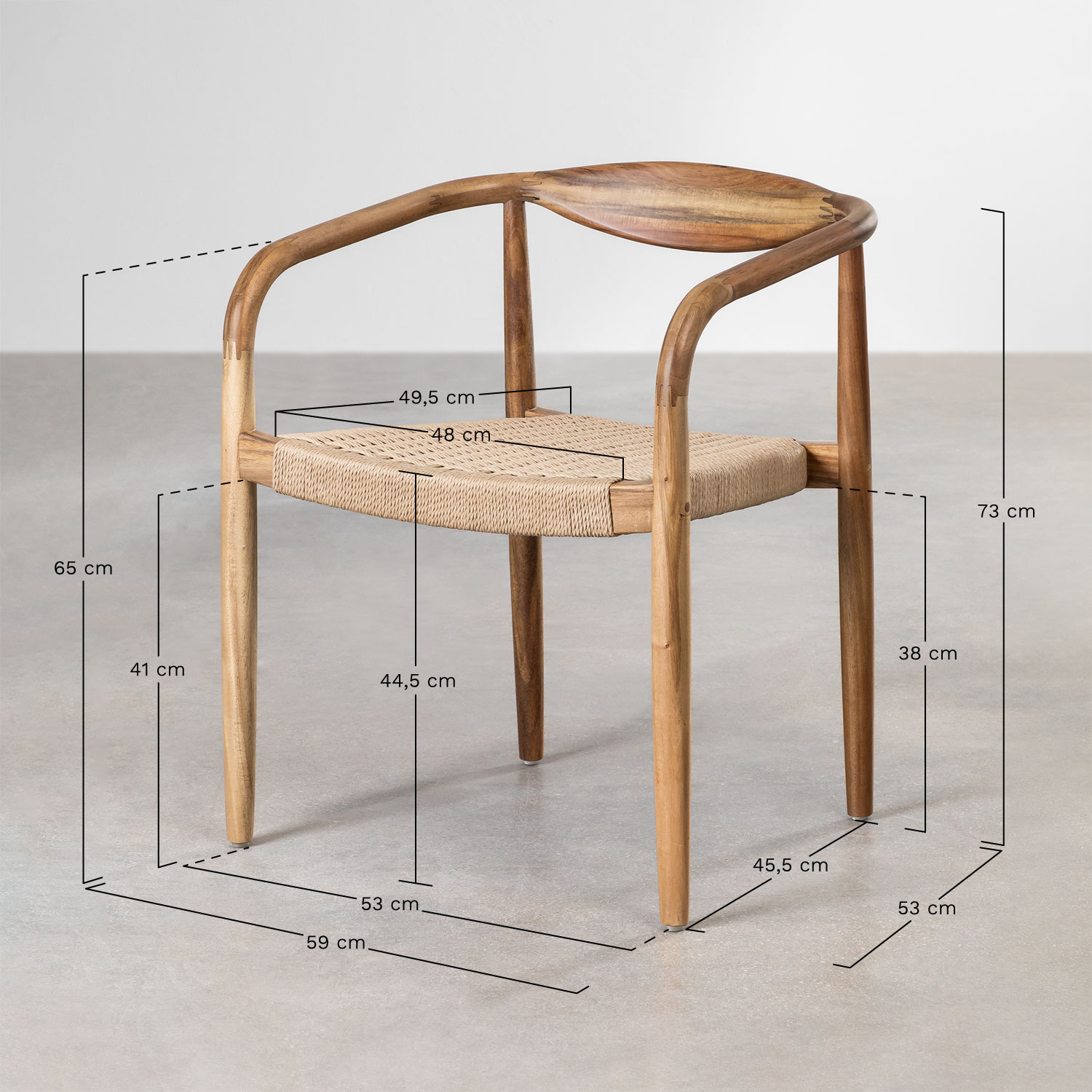 Pack de 2 sillas de comedor en madera de acacia Mallory      , medidas