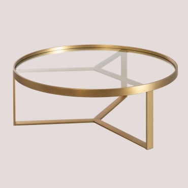 Mesa De Centro Redonda Ø90 Cm En Vidrio Y Acero Amelia Dorado Mate - Sklum