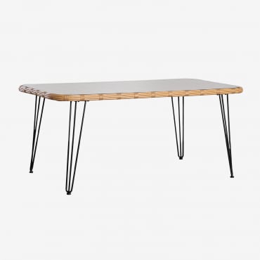 Mesa De Comedor Rectangular 180x90 Cm En Ratán Sintético Leribert Natural - Sklum