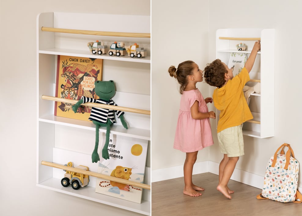 Estantería de pared en MDF y madera de pino Tom Kids