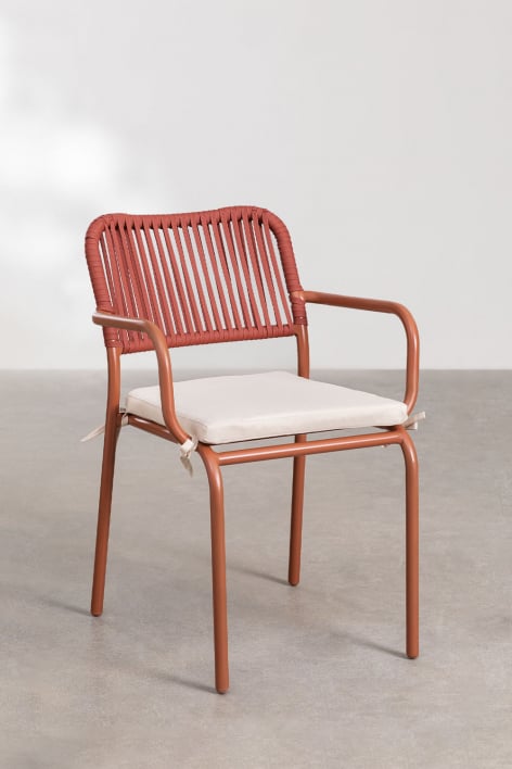 Pack de 6 sillas de comedor apilables con reposabrazos en cuerda trenzada Arhiza - Terracota
