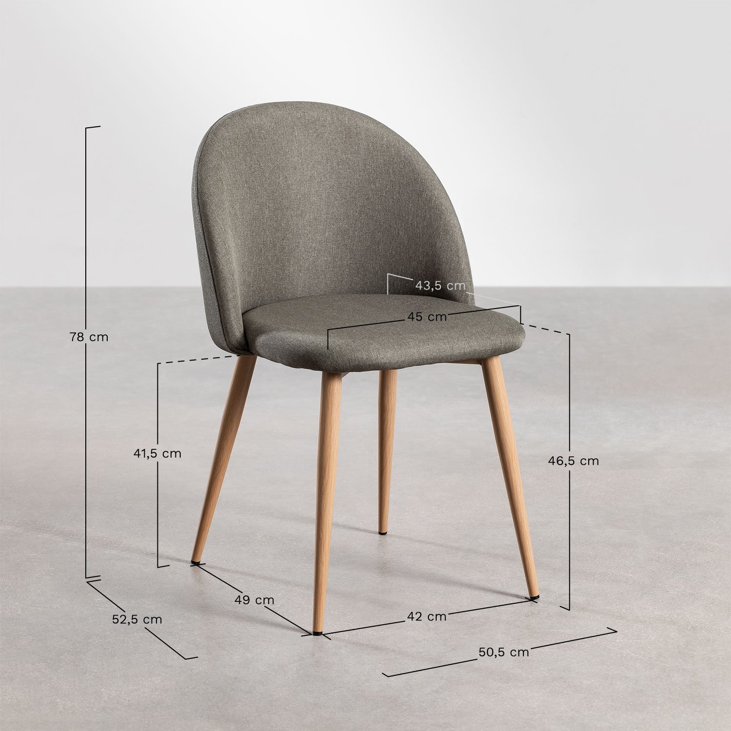 Pack de 4 sillas de comedor tapizada y en acero Kana           , medidas