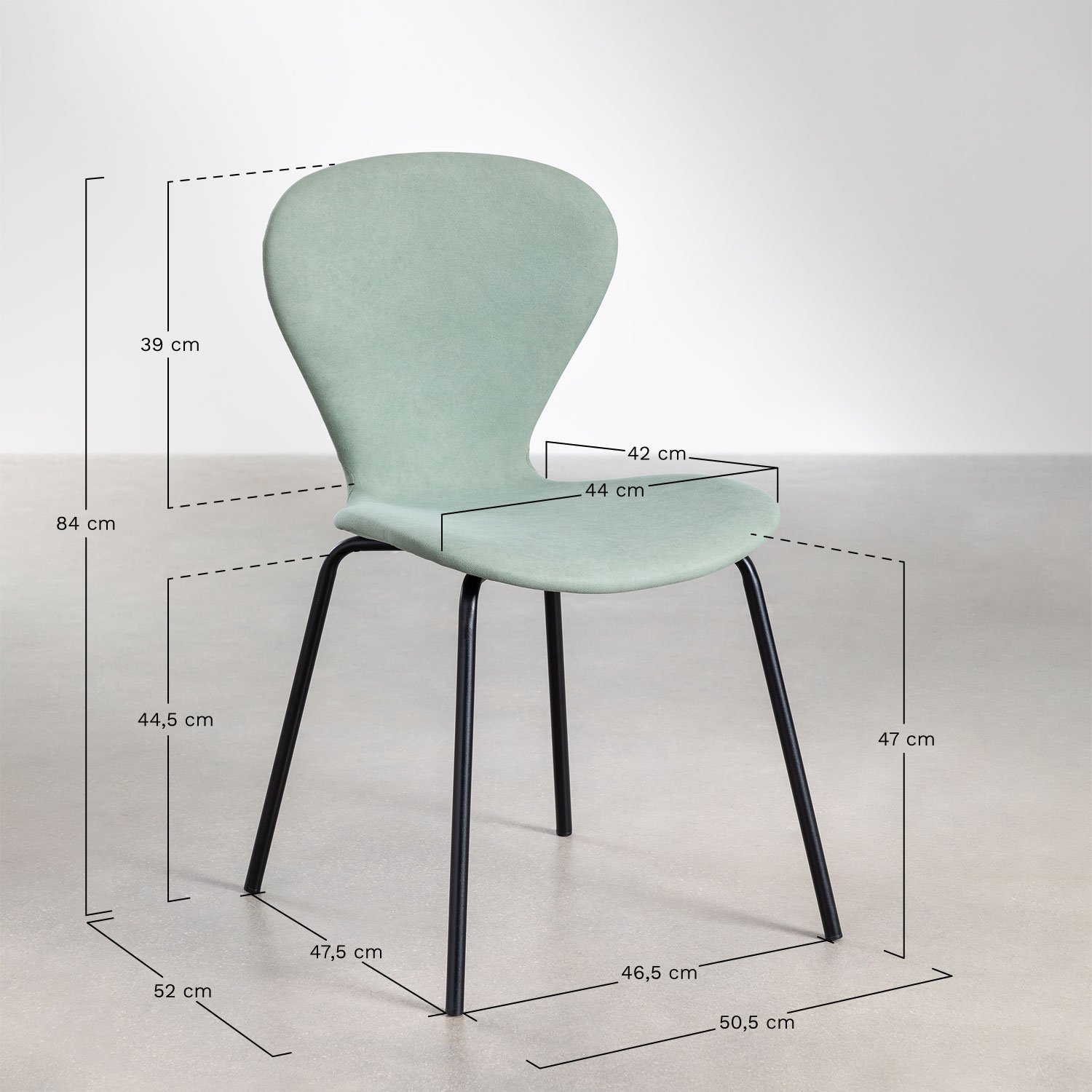 Pack de 4 Sillas de Comedor Apilables Tapizadas Uit, medidas