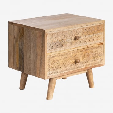 Mesita De Noche 50x40 Cm En Madera De Mango Atsana Madera Mango - Sklum