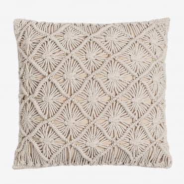 Cojín Cuadrado En Macramé (45x45 Cm) Senena Beige Crema - Sklum