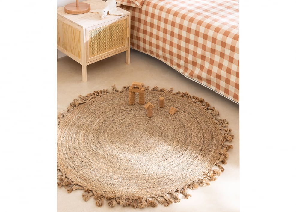 Alfombra redonda en yute natural Ondes