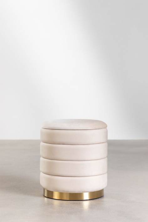 Puff redondo Ø40 cm con almacenaje en terciopelo Bradford - Blanco Roto