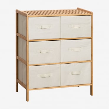 Cajonera 65x35 Cm Doble En Bambú Nafan Blanco - Madera Natural - Sklum