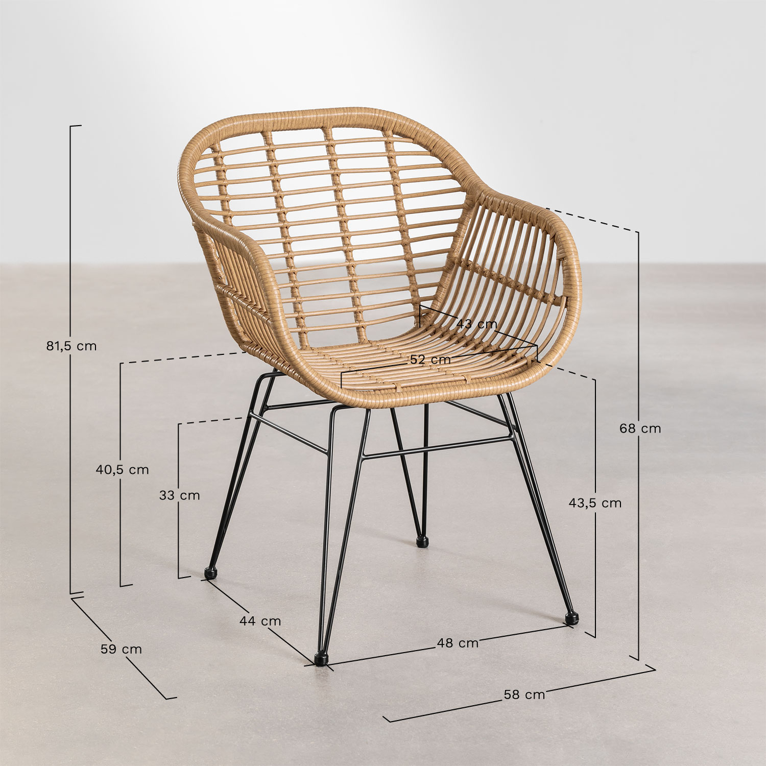 Set de Mesa Rectangular en Mimbre Sintético (180x90 cm) Leribert y 6 Sillas  de Jardín en Ratán Sintético Aroa - SKLUM