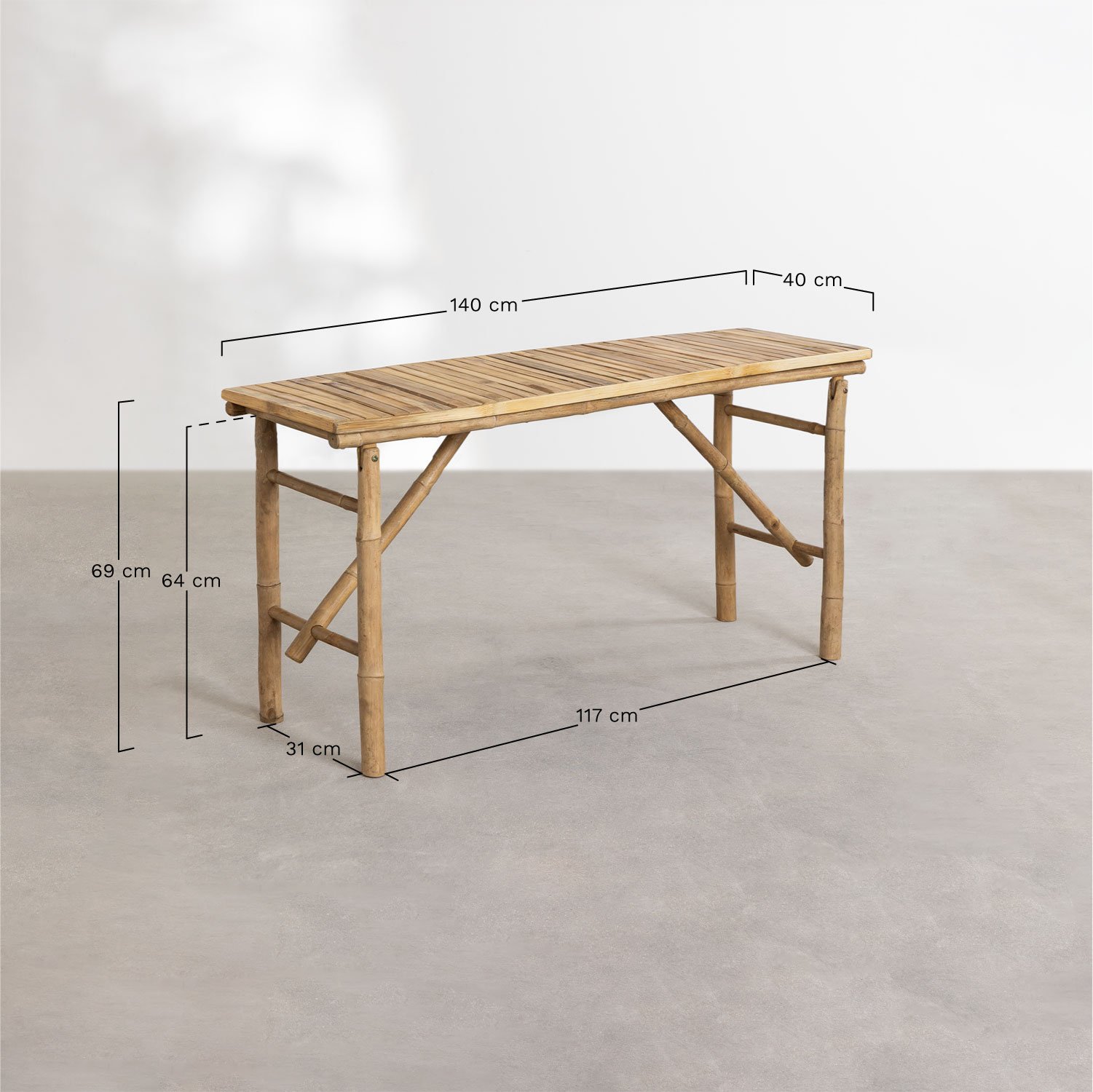 Consola recibidor 140x40 cm en bambú Marie , medidas