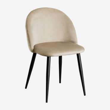 Pack De 4 Sillas De Comedor En Terciopelo Kana Marrón Trigo & Negro - Sklum