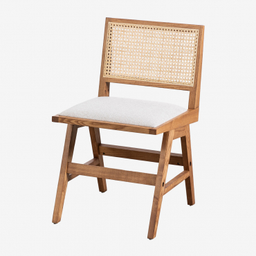 Pack De 4 Sillas De Comedor En Madera De Fresno Y Ratán Tapizadas Lali Marrón Fresno - Sklum