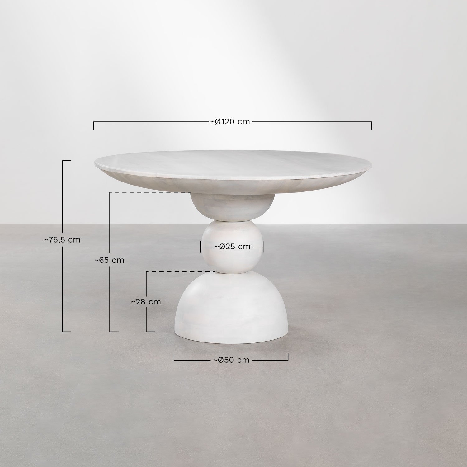 Mesa de Comedor en Madera de Mango (Ø120 cm) Betsabe, medidas