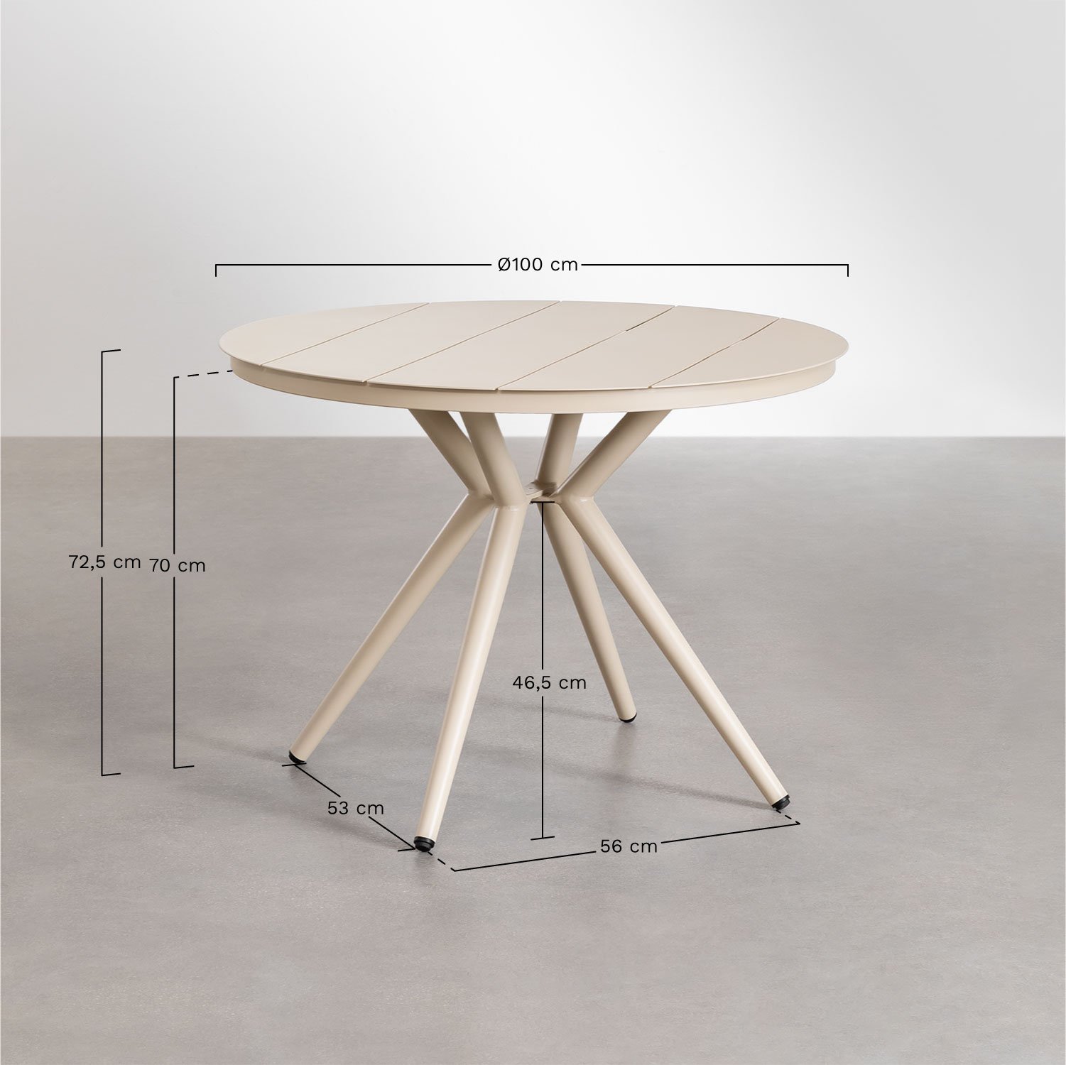 Mesa de comedor redonda en aluminio Valerie, medidas