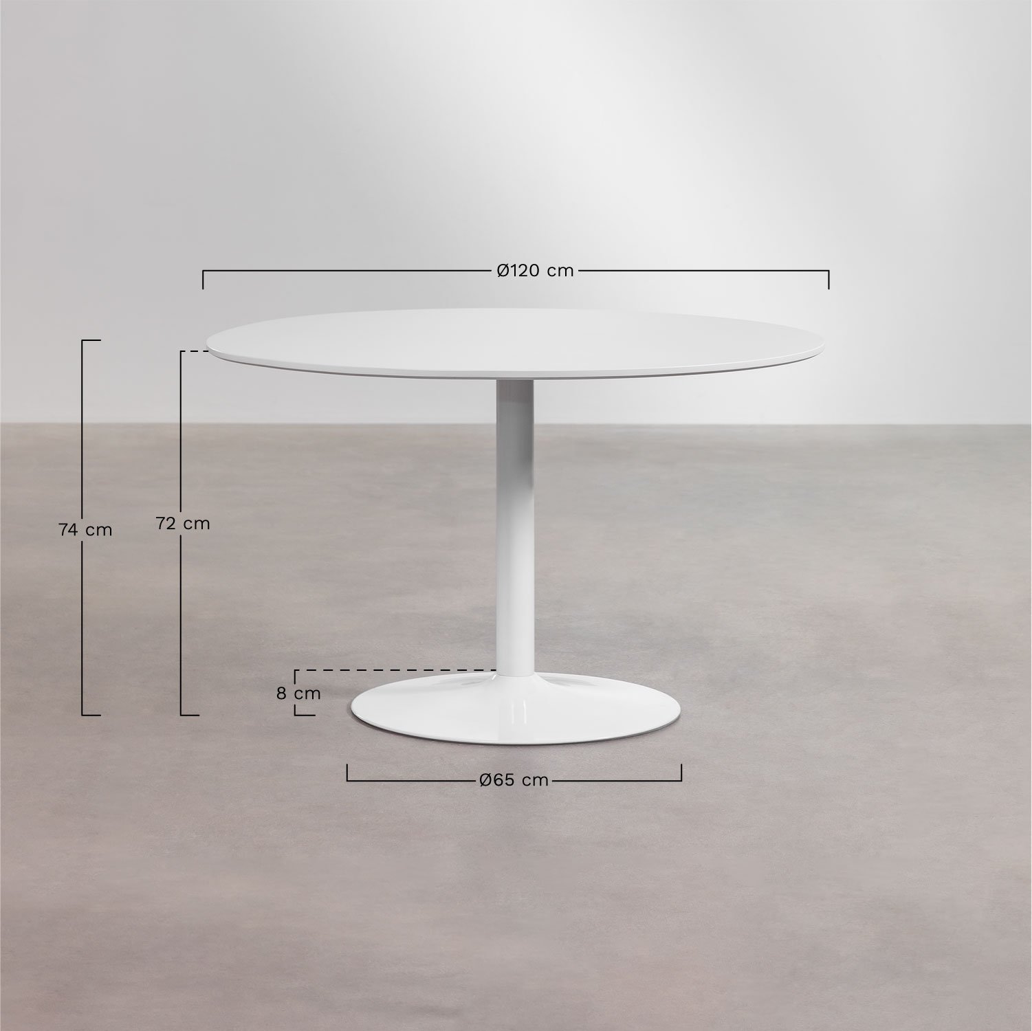 Mesa de comedor redonda en MDF y hierro Yvetta     , medidas