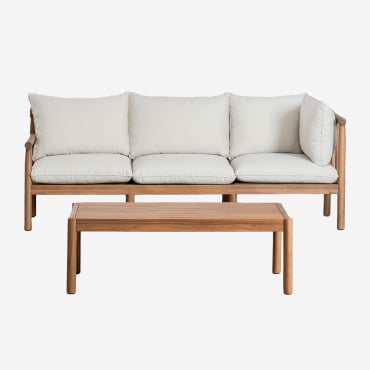 Conjunto De Salón Con Sofá De 3 Plazas Y Mesa De Centro En Madera De Acacia Melvin Marrón Acacia - Sklum