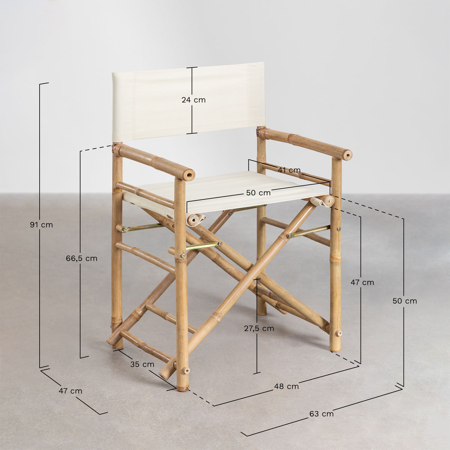 Silla de director plegable en bambú para jardín Woody, medidas