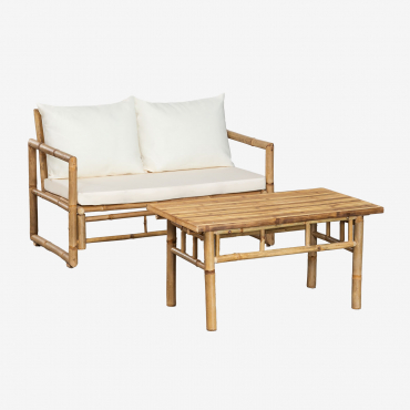 Conjunto De Jardín Con Sofá De 2 Plazas Y Mesa De Centro (90x50 Cm) En Bambú Livayna Bambú - Sklum
