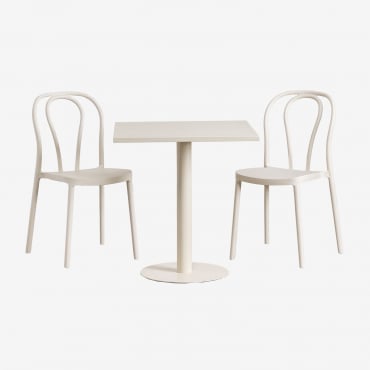 Set De Mesa Cuadrada 70x70 Cm Y 2 Sillas De Jardín Mizzi Beige Tapioca - Sklum