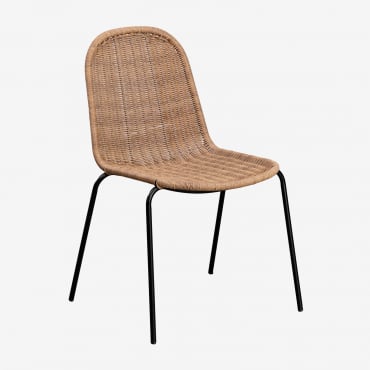 Pack De 4 Sillas De Jardín Apilables En Mimbre Sintético Reiven Negro - Sklum