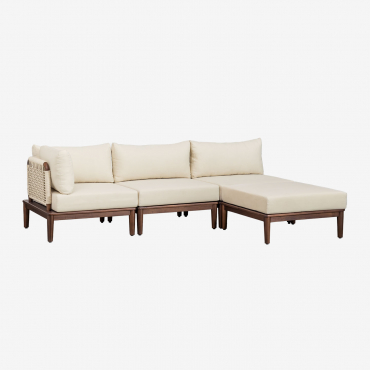 Sofá Modular De Jardín Esquinero De 3 Piezas Y Puff En Acacia Giulia Marrón Acacia Oscuro - Sklum