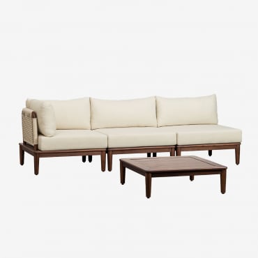 Conjunto De Jardín Con Sofá Modular Esquinero De 3 Piezas Y Mesa De Centro En Acacia Giulia Marrón Acacia Oscuro - Sklum