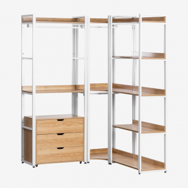 Armario Modular Abierto Esquinero De 3 Piezas Con Cajones En Acero Y Mdf Ariaster Natural - Sklum