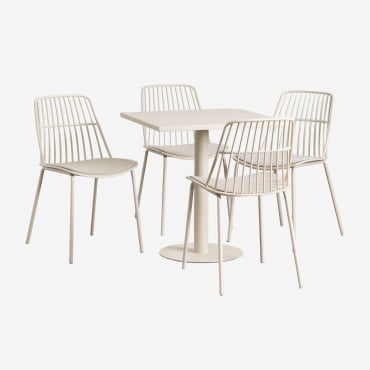 Set De Mesa Cuadrada 70x70 Cm Mizzi Y 4 Sillas De Jardín Maeba Beige Tapioca - Sklum