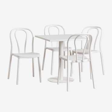 Set De Mesa Cuadrada 70x70 Cm Y 4 Sillas De Jardín Mizzi Blanco Gardenia - Sklum