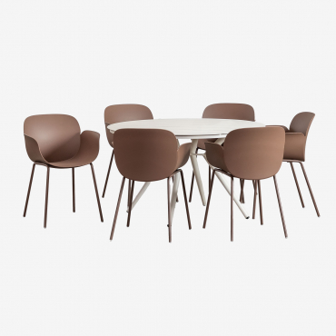 Set De Mesa Redonda Ø125 Cm En Aluminio Valerie Y 6 Sillas De Jardín En Polipropileno Y Acero Lynette Marrón Caramelo - Sklum