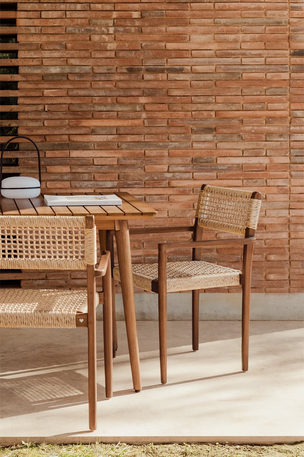 mesa comedor madera ratan, sillas ratan diseño nordico