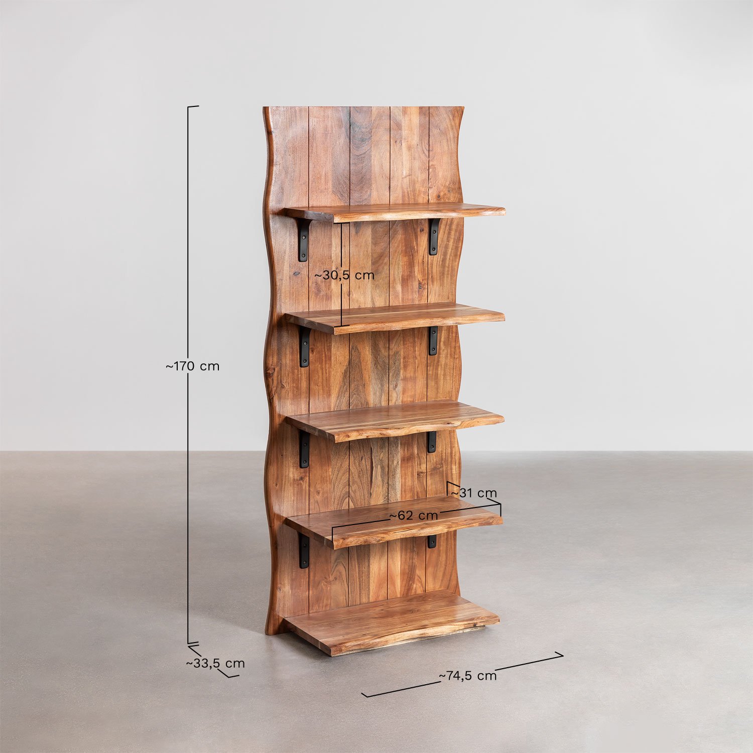 Estantería en Madera de Acacia Yago, medidas
