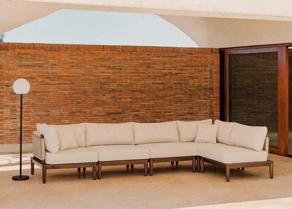 Sofá modular de jardín rinconera de 5 piezas en acacia Giulia
