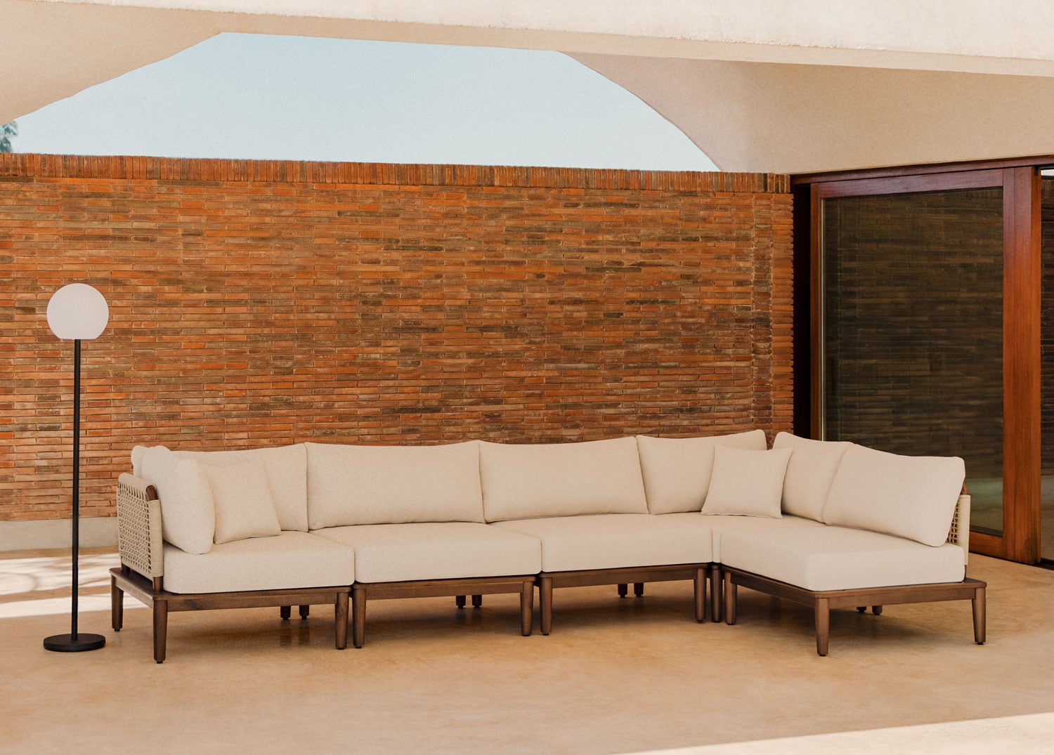 Sofá modular de jardín rinconera de 5 piezas en madera de acacia Giulia