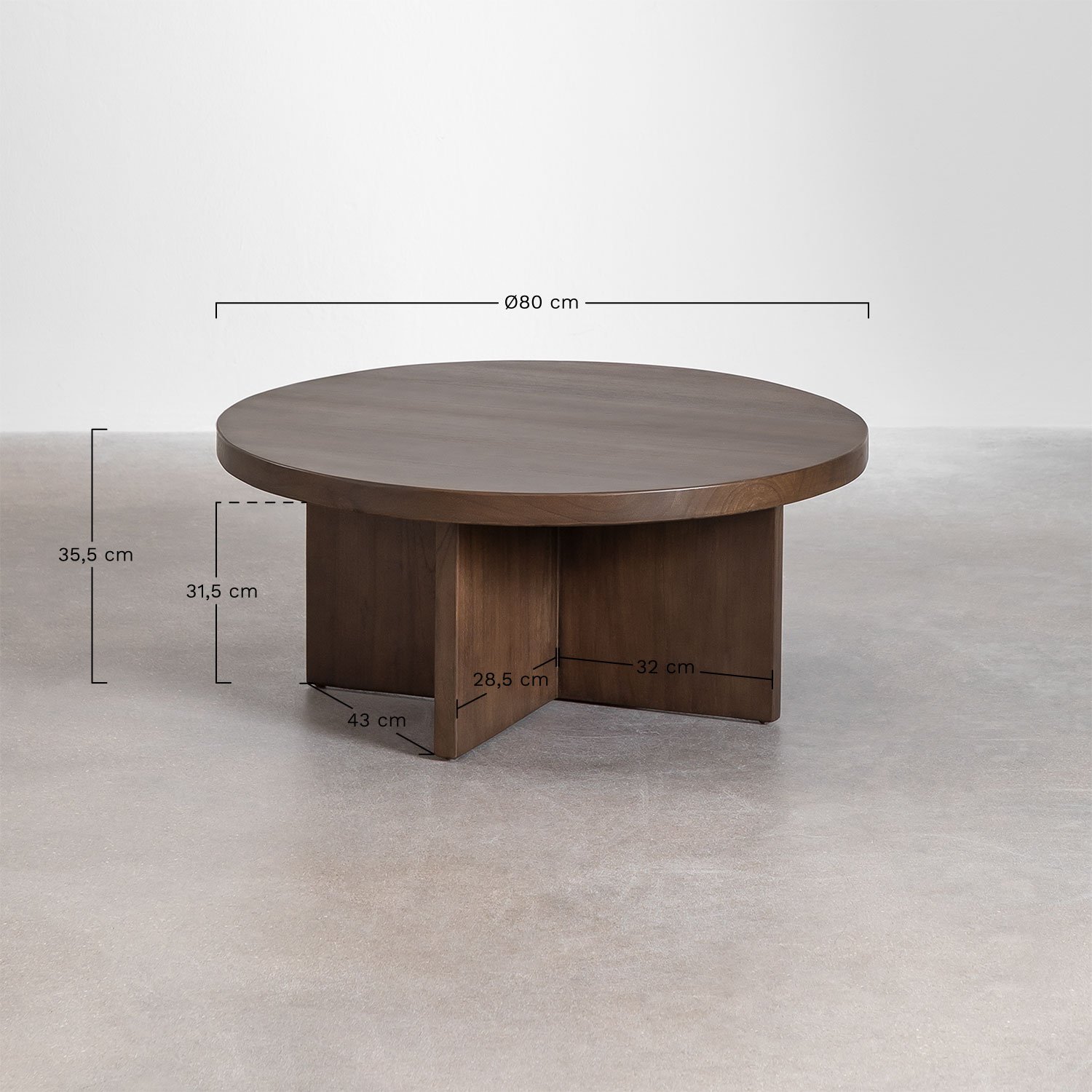 Mesa de Centro en Madera de Mindi (Ø80 cm) Leidam  , medidas