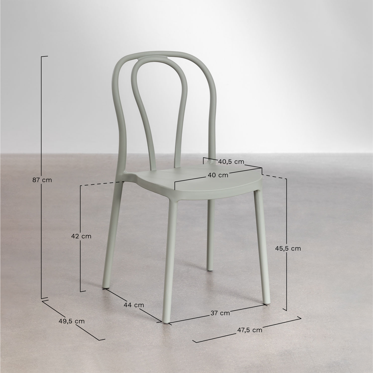 Set de Mesa Cuadrada 70x70 cm y 2 Sillas de Jardín Mizzi, medidas