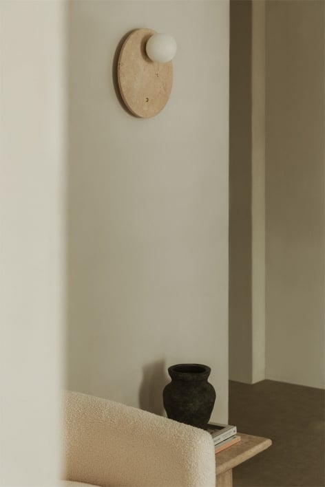 Aplique de pared Ø30 cm en travertino con bola de cristal Davise