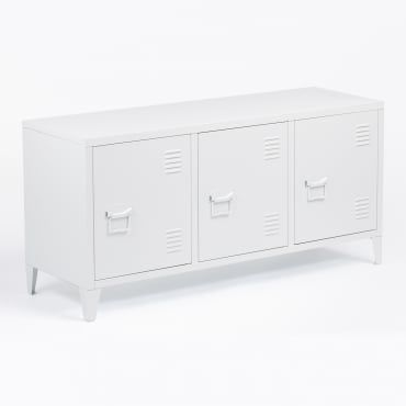 Mueble Tv 120x40 Cm Taquilla En Acero Pohpli Blanco Gardenia - Sklum