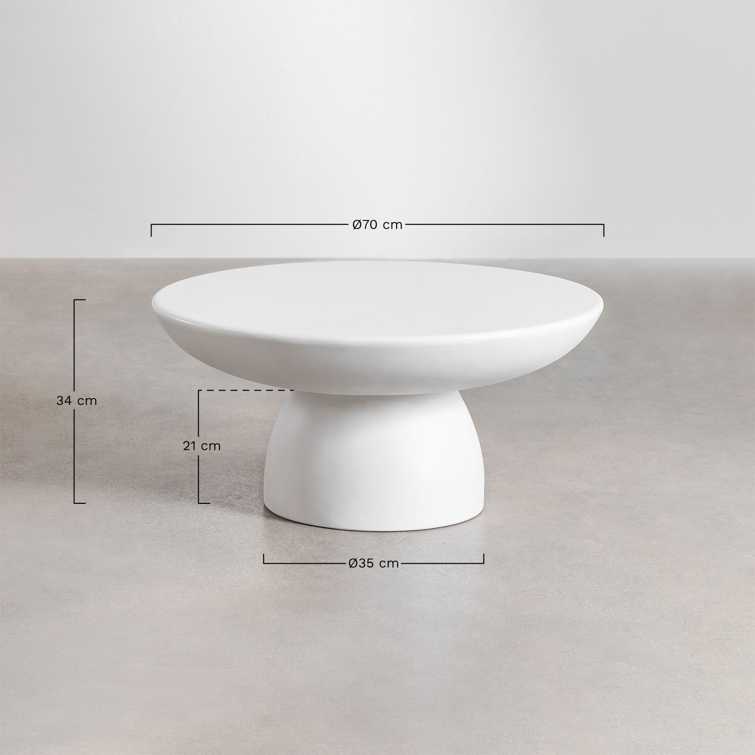 Mesa de centro para jardín redonda Ø70 cm en Cemento Zenadia, medidas