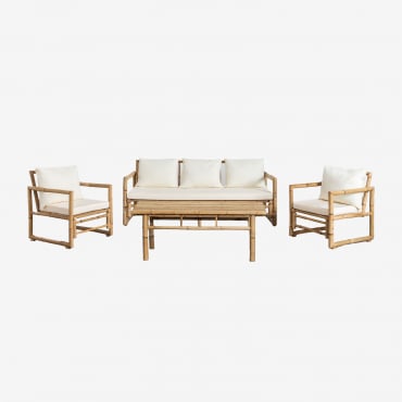 Conjunto De Jardín Con Sofá De 3 Plazas, 2 Sillones Y Mesa De Centro 120x60 Cm En Bambú Livayna Bambú - Sklum
