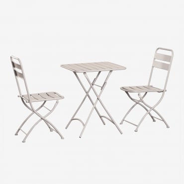 Set De Mesa Cuadrada 60x60 Cm Plegable Y 2 Sillas Plegables En Acero Janti Beige Tapioca - Sklum