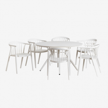 Set De Mesa Redonda En Aluminio (ø125 Cm) Valerie Y 6 Sillas De Jardín Ivor Blanco Gardenia - Sklum