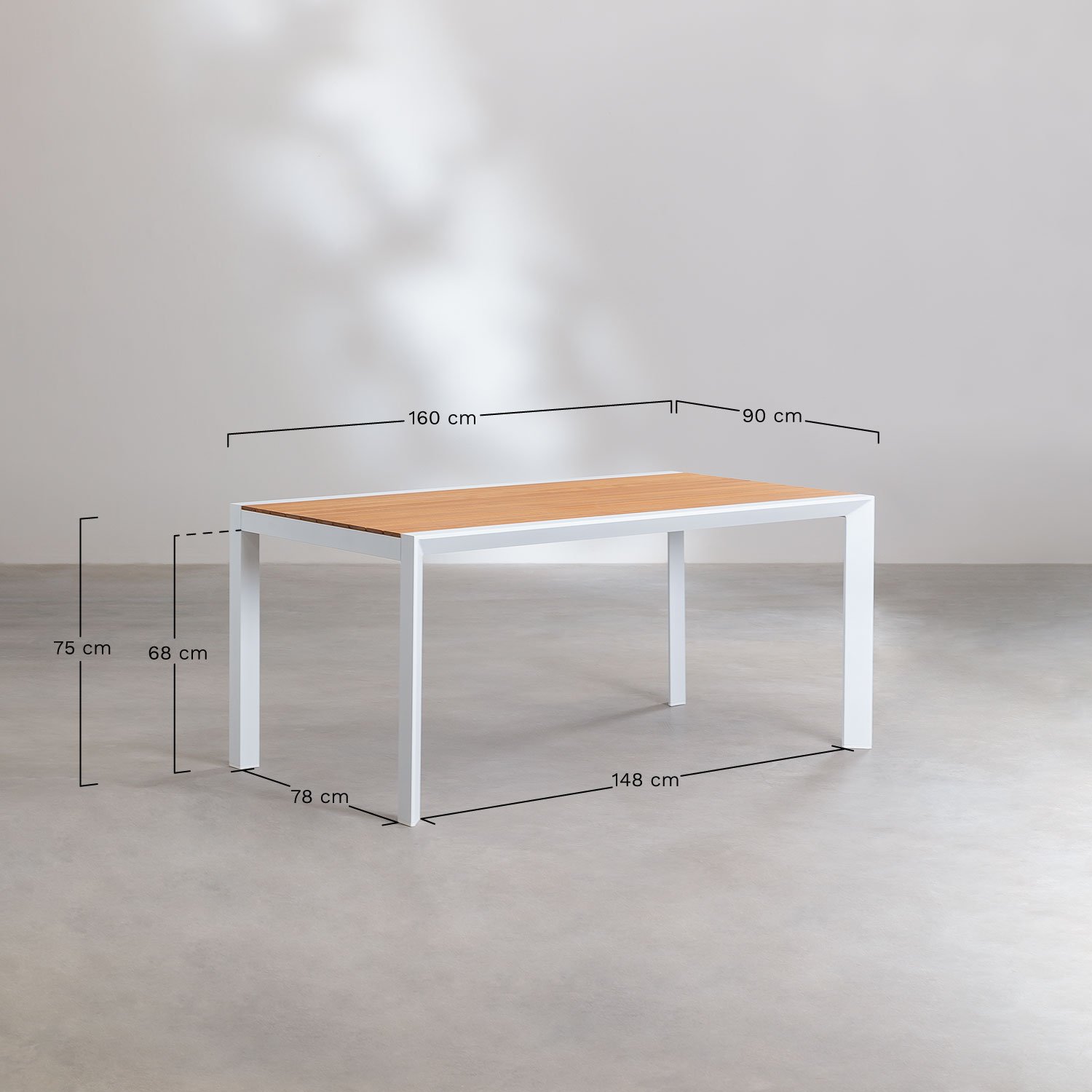 Set de Mesa Rectangular en Madera y Aluminio (160x90 cm) Archer Classic y 6 Sillas de Jardín Apilables Ores           , medidas