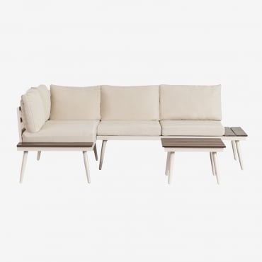Conjunto De Jardín Con Sofá Esquinero De 4 Plazas Y Mesa De Centro En Aluminio Y Madera Nadi Beige Crema - Beige Tapioca - Sklum