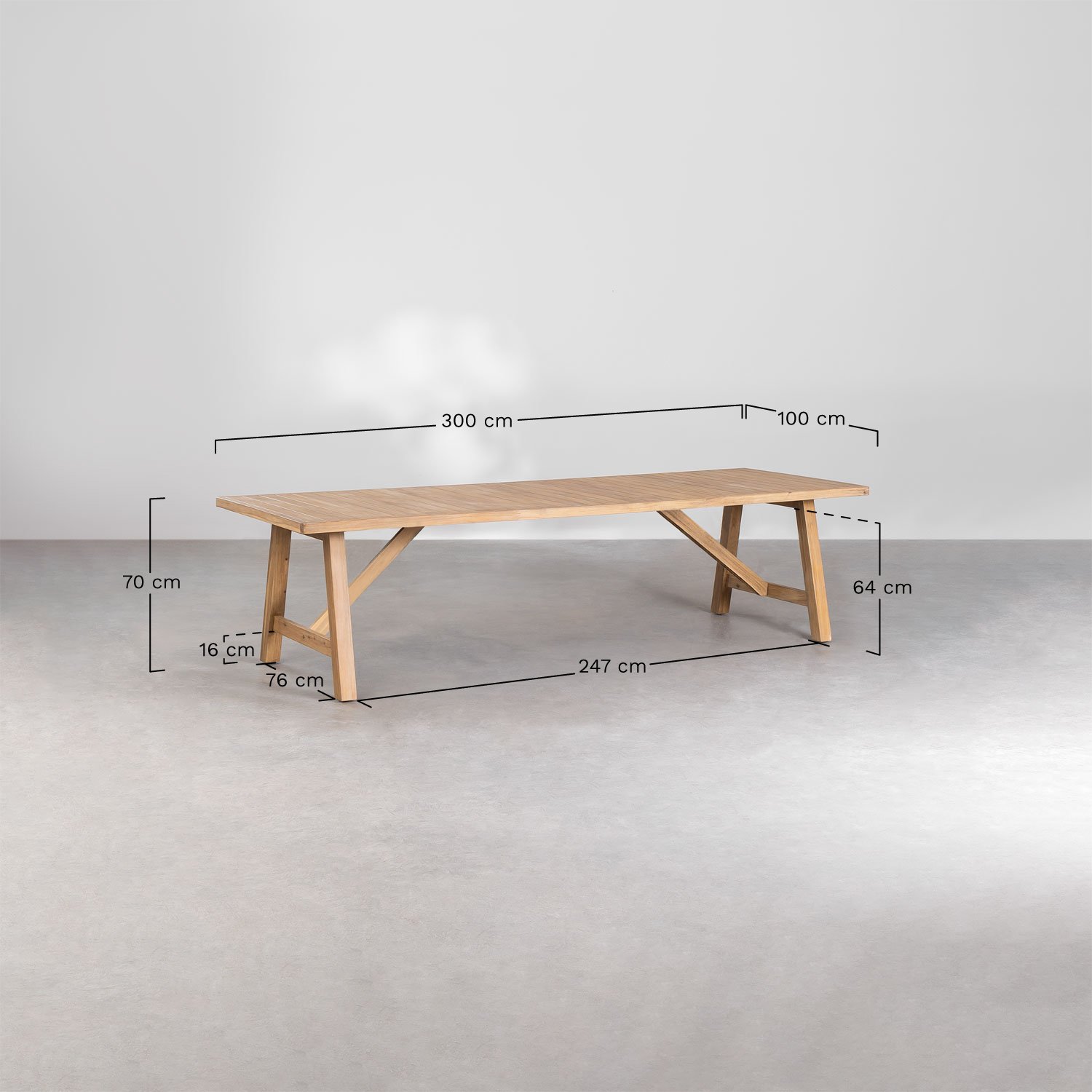 Set de Mesa Rectangular (300x100 cm) y 12 Sillas de Comedor en Madera de Acacia Dubai , medidas