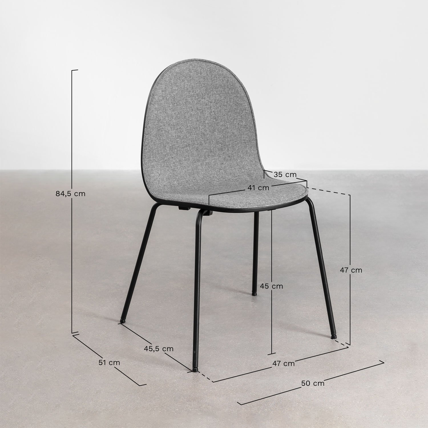 Pack de 4 sillas de comedor en tela y acero Maeve , medidas